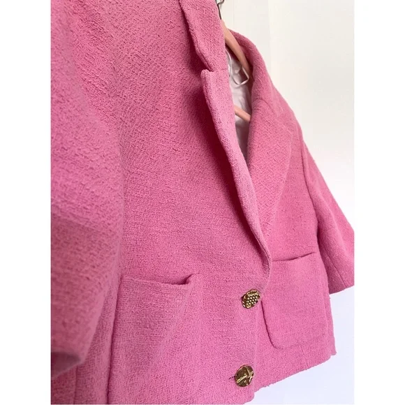 Zara Beautiful Tweed Cropped Short Blazer w Gold Buttons. NWOT - Picture 3 of 6